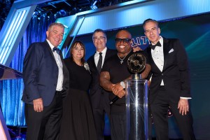 (L-R) Jeff Straughn, Donna Grecco, Lawrence Mestel and CeeLo Green onstage during the Black Music Action Coalition's 5th Annual BMAC Gala at The Beverly Hilton on September 18, 2025 in Beverly Hills, California.