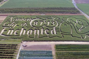 A new corn maze celebrating the love story of Chiefs tight Travis Kelce and pop superstar Taylor Swift has been carved by Precision Mazes into a 9-acre cornfield at Johnson Farms Plants and Pumpkins in Belton, Missouri on September 12, 2025.